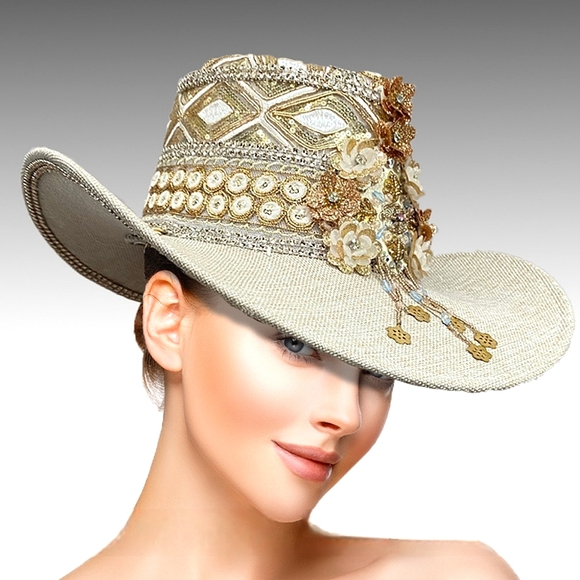 Beloved Millinery Accessories - Elegant Cowboy Cowgirl Country Western Couture Jeweled Bling Hat